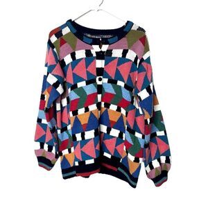 Kate Russell Women's M L Sweater Geometric Kawaii Button front Cardigan